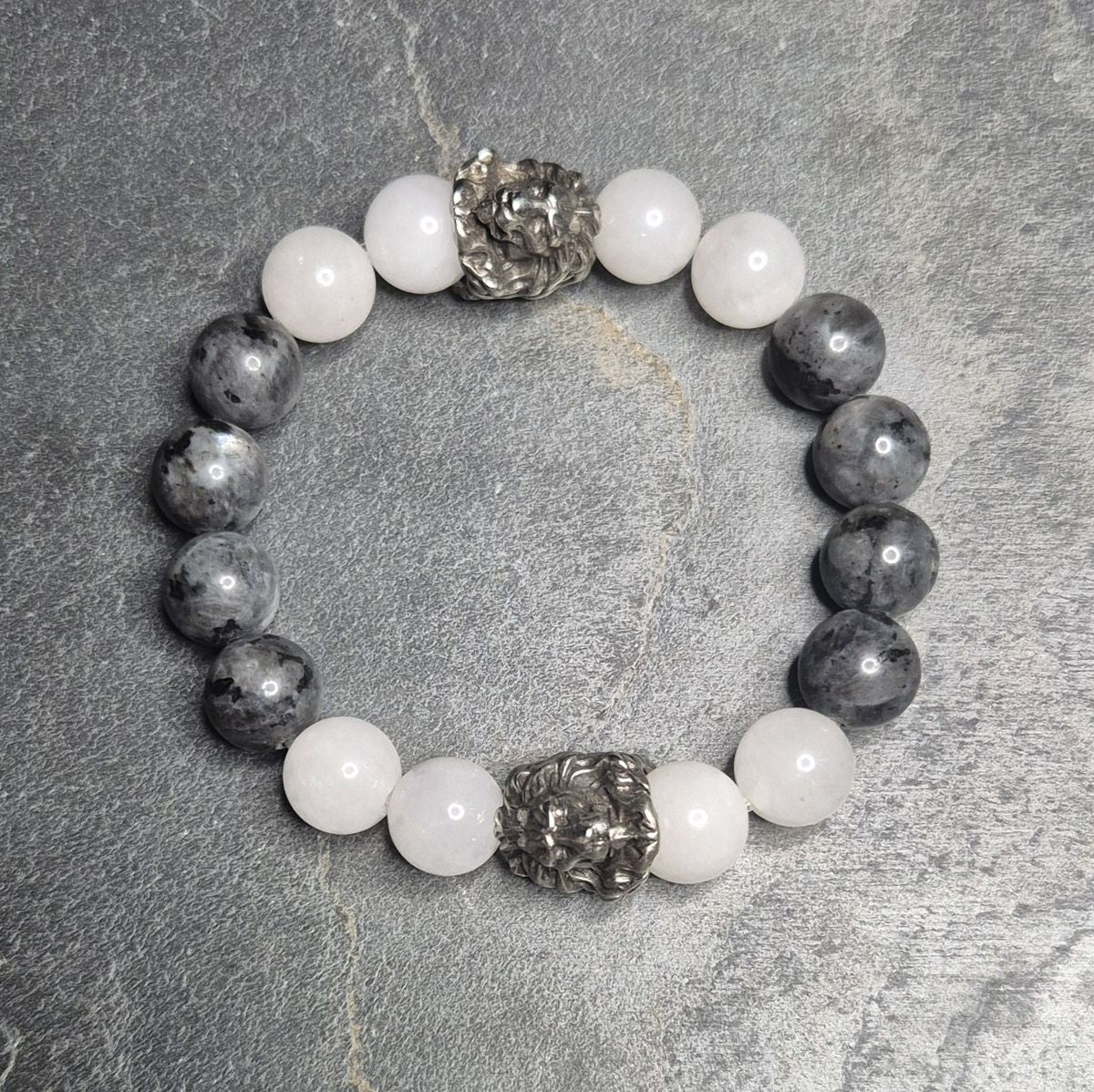 larvikit armband mit silberfarbenem loewenkopf, grosses herrenarmband in xxxl