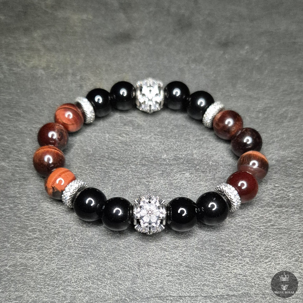 perlenarmband Damenarmband mit 10 mm Perlen aus rotem Tigerauge