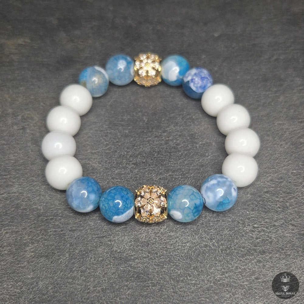 Perlenarmband, damen, blau weiß
