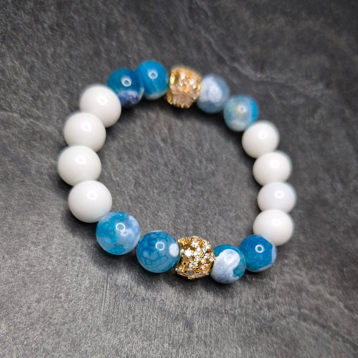 rmband mit echten Steinen – Blau, Weiß & Gold | SKULL ROYAL