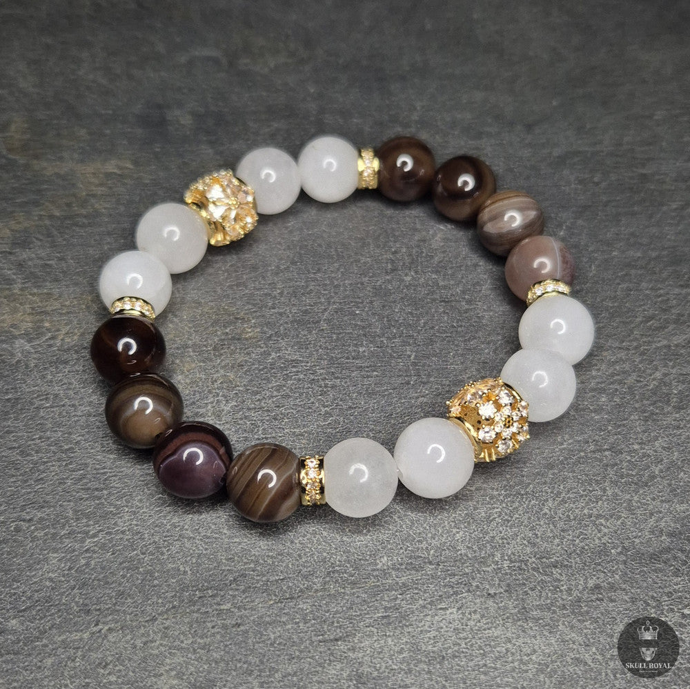 skull royal armband star duet galaxy, echtes natursteinarmband aus und achat mit funkelnden zirkonia kugeln