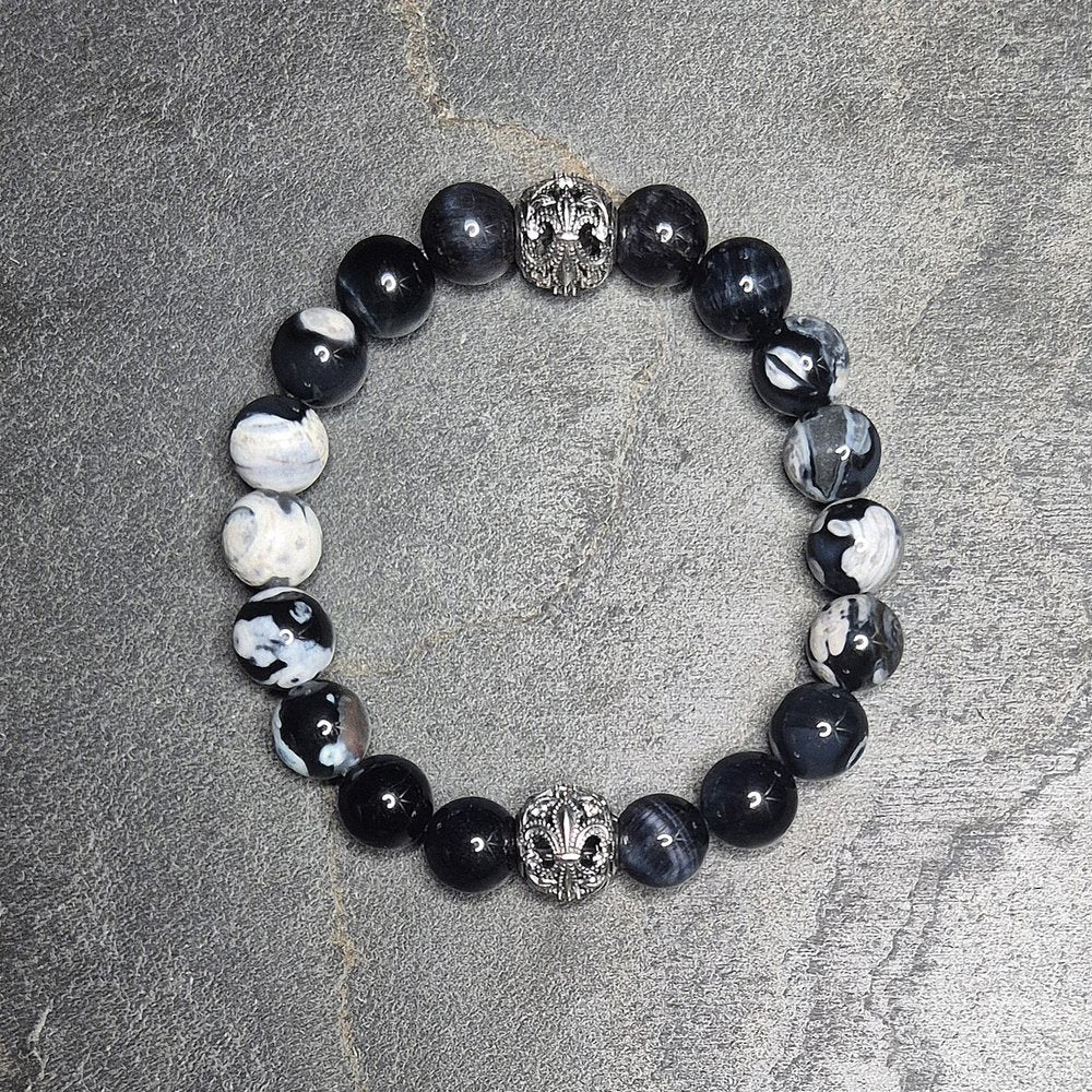 Markantes Armband aus Natursteinperlen, 10 mm, Royal Guard Stil, Größen bis 4XL