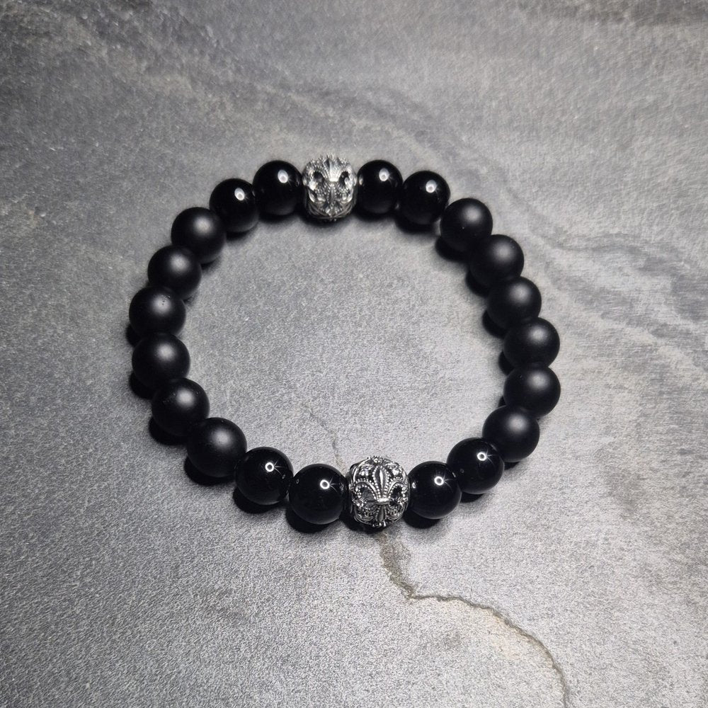 Silberarmband mit Onyxperlen, Royal Guard Design, 10mm, handgefertigt in Deutschland