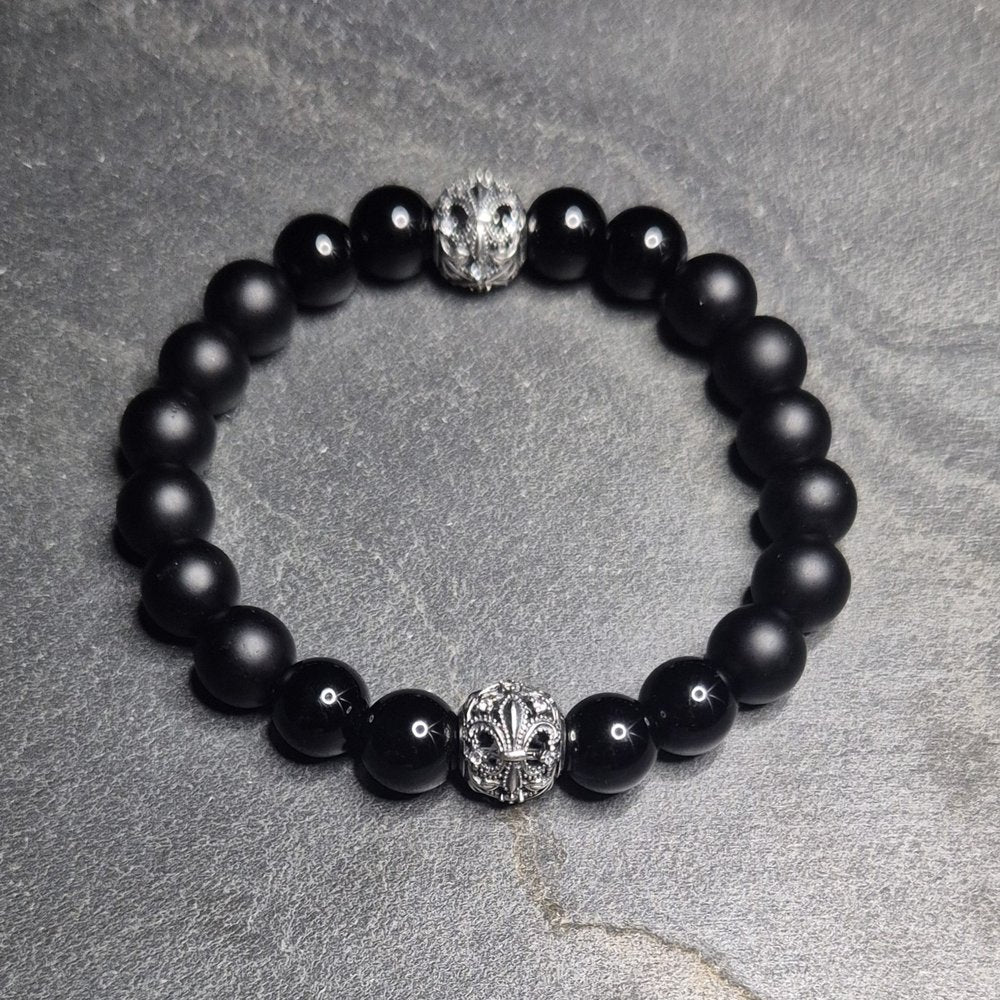 10mm Onyx Herrenarmband, silberfarbenes Zierelement, Royal Guard P10, Onlineshop Skull Royal