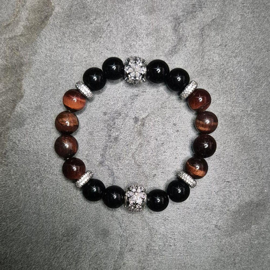Onyx, silberne Zirkonia-Zwischenelemente, handgefertigt, xs bis xxxl SKULL ROYAL, Größe XS bis 4XL