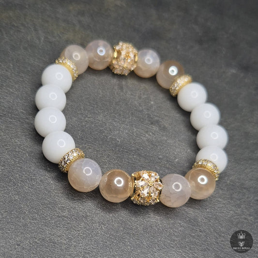 exklusives armband star duet royal p10 damenarmband champagnerfarbener achat und onyx goldene spacer auch in uebergroessen