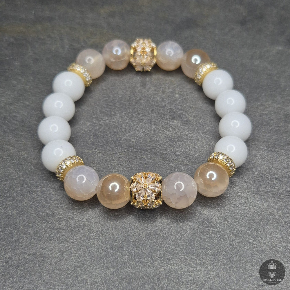 star duet royal p10 damenarmband mit champagner achat und weissem onyx vergoldete elemente handgefertigt in deutschland