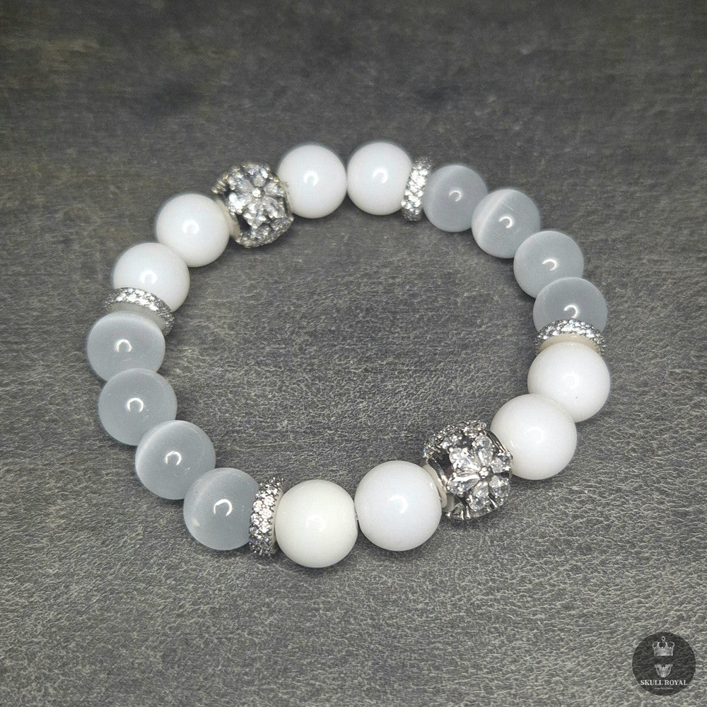 STAR DUET ROYAL SKULL ROYAL, exklusives Armband aus Onyx, Katzenauge, Silber, made in Germany