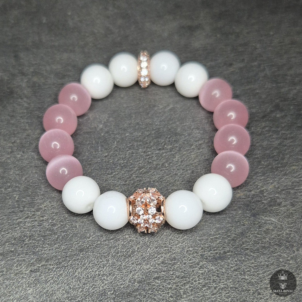 rosegold, weiß und rosa Perlenarmband für Frauen in großen groeßen