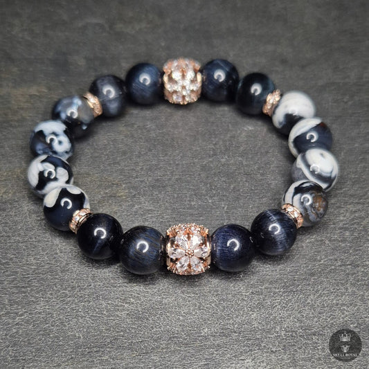 damenarmband mit weissem onyx und zirkonia, handgefertigt in deutschland