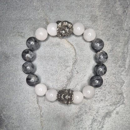 markantes herrenarmband mit 12mm perlen, handgefertigt in deutschland, skulpturaler stil
