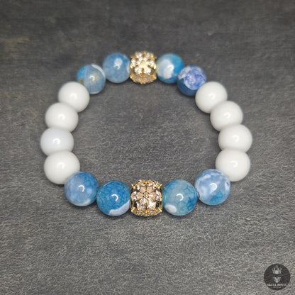 Perlenarmband, damen, blau weiß