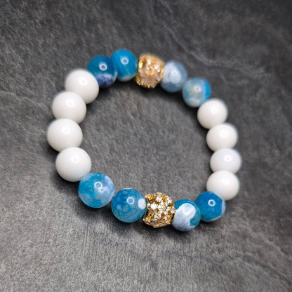 rmband mit echten Steinen – Blau, Weiß & Gold | SKULL ROYAL