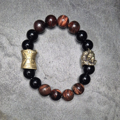 Herrenarmband mit schwarzem Onyx und rotem Tigerauge 