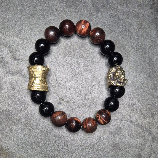 Herrenarmband mit schwarzem Onyx und rotem Tigerauge 