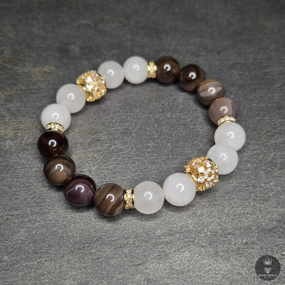 skull royal armband star duet galaxy, echtes natursteinarmband aus  und achat mit funkelnden zirkonia kugeln