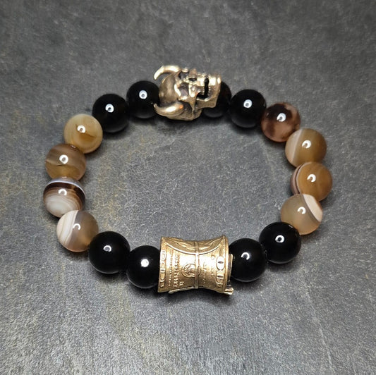  CASH DEVIL, Achat braun gestreift, Onyx schwarz, goldene Zwischenelemente, Made in Germany