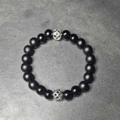 INFINITE ROYAL Herrenarmband mit 10mm Onyx und silberfarbenem Doppel-Unendlichkeits-Zwischenelement, Made in Germany