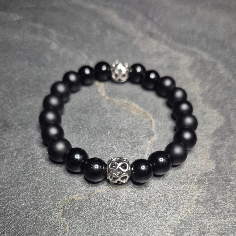 INFINITE ROYAL Armband, Onyx 10mm, Doppel-Unendlichkeits-Element, handgefertigt in Deutschland, Groessen bis XXXL