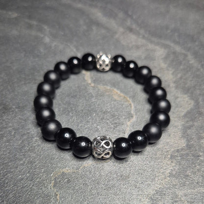 INFINITE ROYAL Armband, Onyx 10mm, Doppel-Unendlichkeits-Element, handgefertigt in Deutschland, Groessen bis XXXL