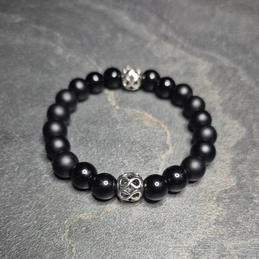 INFINITE ROYAL Armband, Onyx 10mm, Doppel-Unendlichkeits-Element, handgefertigt in Deutschland, Groessen bis XXXL