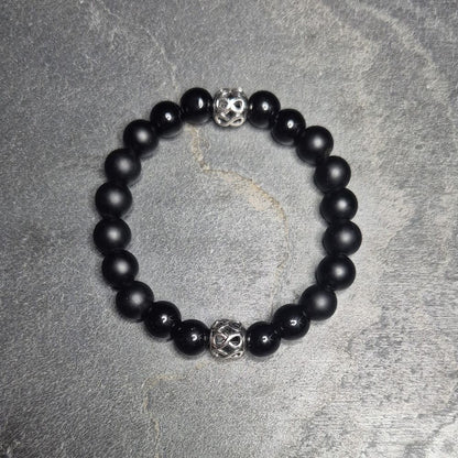INFINITE ROYAL Armband, 10mm Onyx, silberfarbenes Doppel-Unendlichkeits-Zwischenelement, Groessen bis XXXL