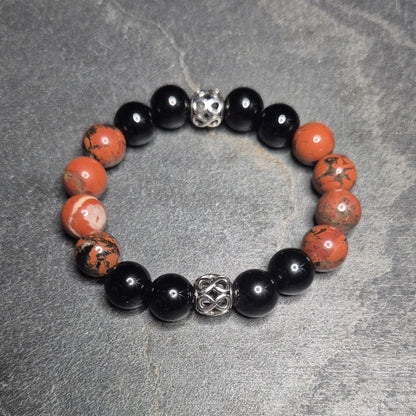 INFINITE ROYAL Armband, Onyx und Brecciated Red Jasper, Doppel-Unendlichkeits-Element, handgefertigt in Deutschland, Groessen bis XXXL