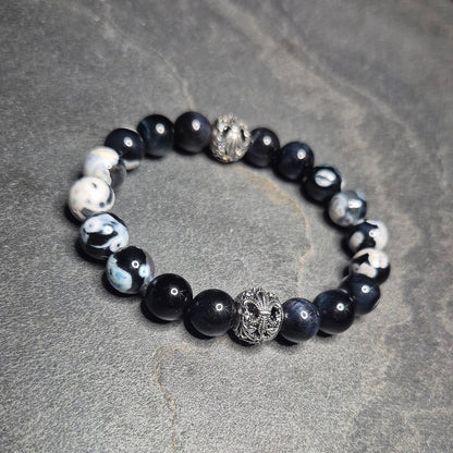 Herrenarmband mit Drachenachat und Wappenelement, 10 mm, SKULL ROYAL, Unikatschmuck