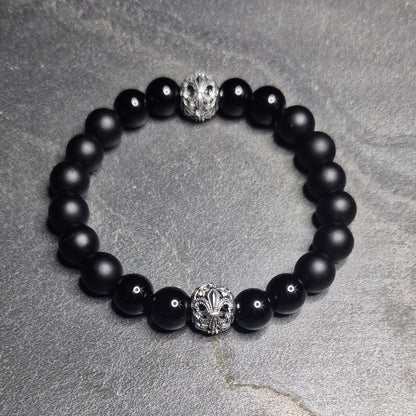 10mm Onyx Herrenarmband, silberfarbenes Zierelement, Royal Guard P10, Onlineshop Skull Royal