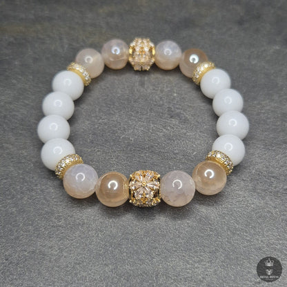 star duet royal p10 damenarmband mit champagner achat und weissem onyx vergoldete elemente handgefertigt in deutschland