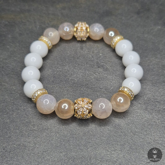 star duet royal p10 damenarmband mit champagner achat und weissem onyx vergoldete elemente handgefertigt in deutschland